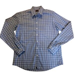 UNTUCKit Mens Large Tall Blue Plaid Wrinkle Free Cotton Button Down Shirt